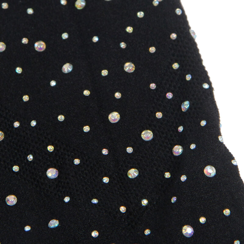 Detalhe do Vestido de Rede SUBBLIME Preto com Brilhos e Strass, mostrando a textura da malha e os adornos.