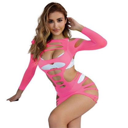 Body Lingerie Subblime de rede elástica vazada rosa