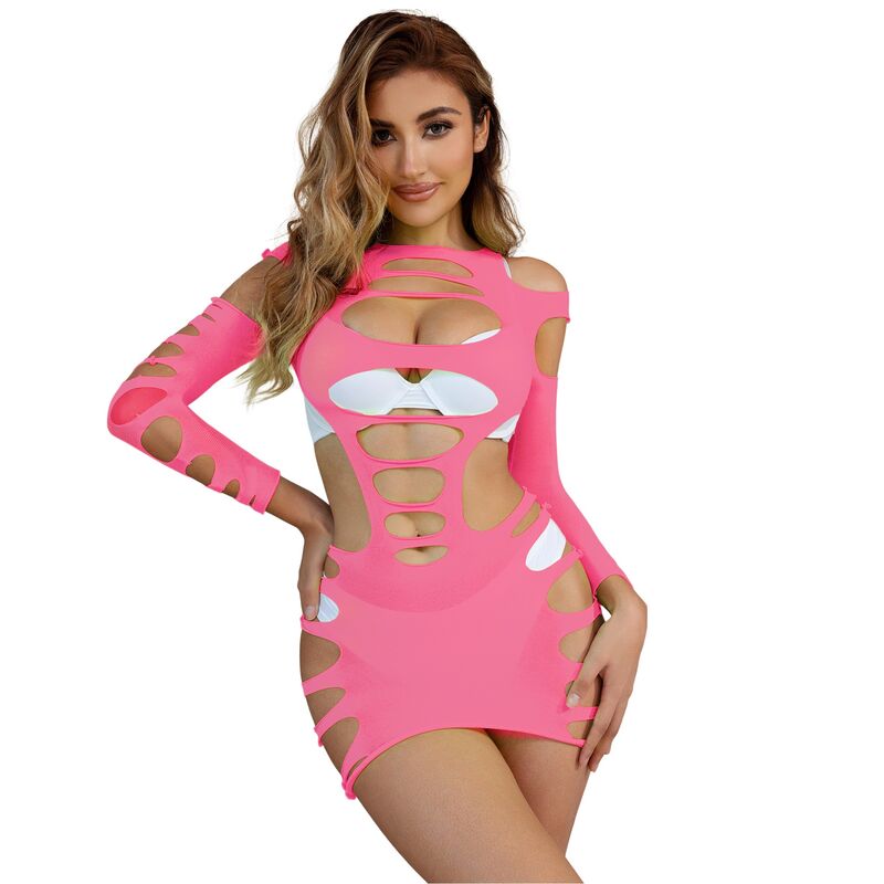 Body Lingerie Subblime de rede elástica vazada rosa