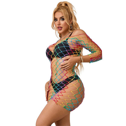 Vestido SUBBLIME Fishnet Rainbow Manga Longa em Malha