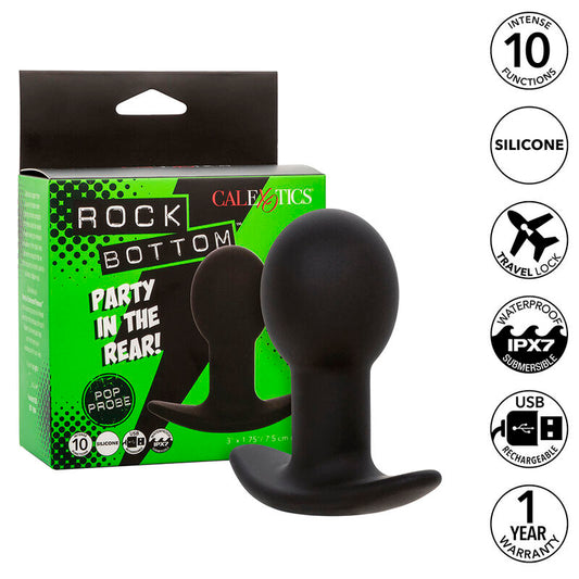 Plug Anal Vibrador Rock Bottom con 10 Funciones de Silicona Negra