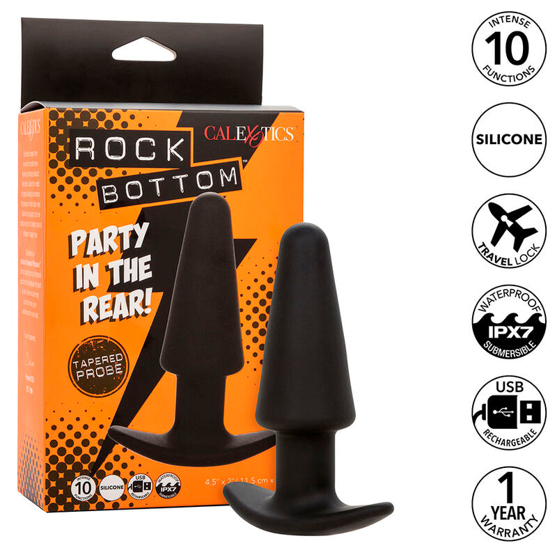 Plug Anal Cónico Rock Bottom con 10 Vibraciones y Silicona Segura
