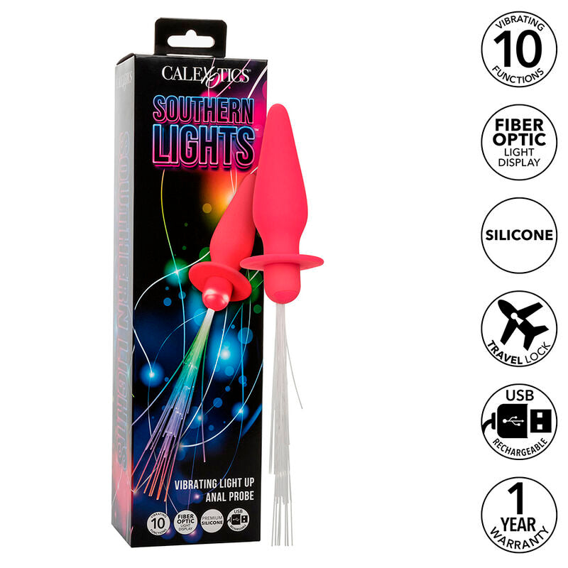 Plug Anal Vibrador Southern Lights con 10 Vibraciones de Silicona Rosa