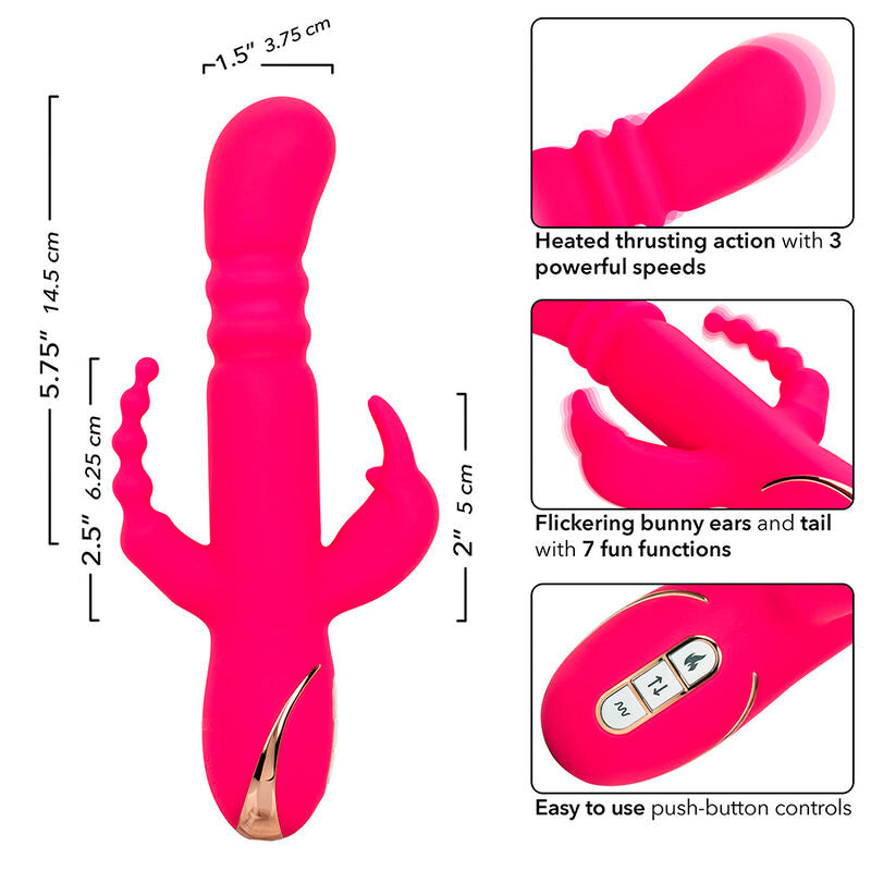 Vibrador Triple Calentado Estilo Conejo con Pulsación y Calentamiento
