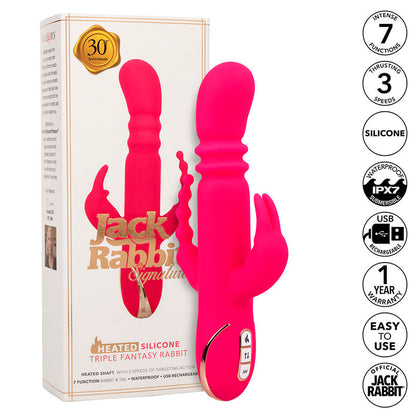 Vibrador Triple Calentado Estilo Conejo con Pulsación y Calentamiento
