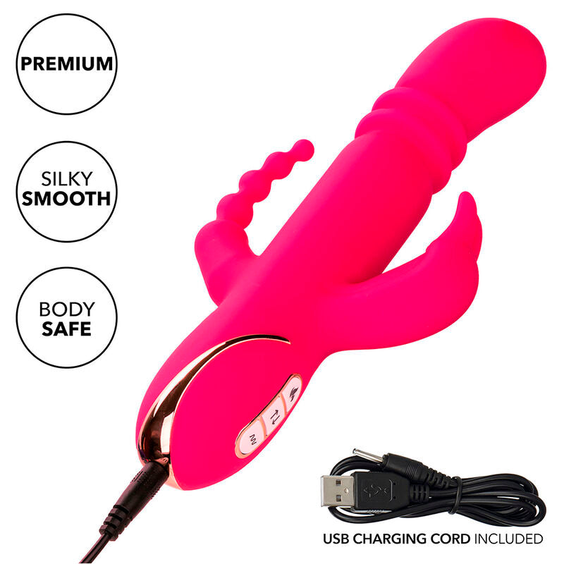 Vibrador Triple Calentado Estilo Conejo con Pulsación y Calentamiento