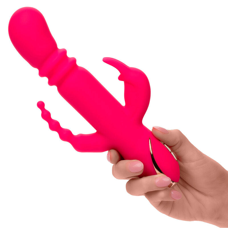 Vibrador Triple Calentado Estilo Conejo con Pulsación y Calentamiento