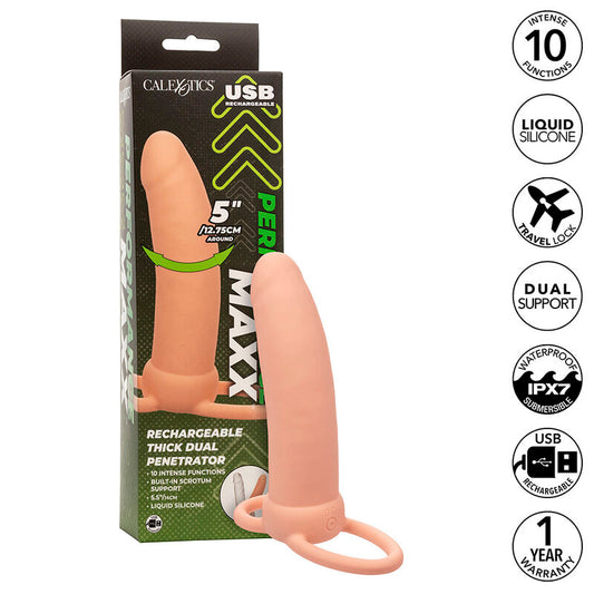 Vibrador Recargable de Doble Penetración Grueso con 10 Funciones