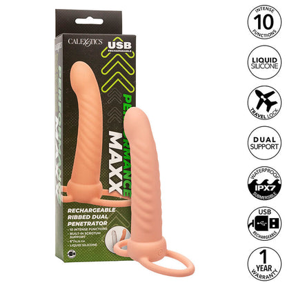 Vibrador de Doble Penetración Ribbed Maxx con 10 Vibraciones Recargable