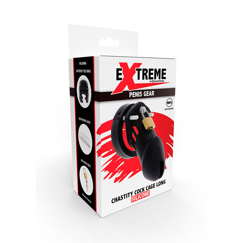 HIDDEN DESIRE - JAULA DE CASTIDAD PARA EL PENE DE SILICONA EXTREMA TALLA L NEGRA
