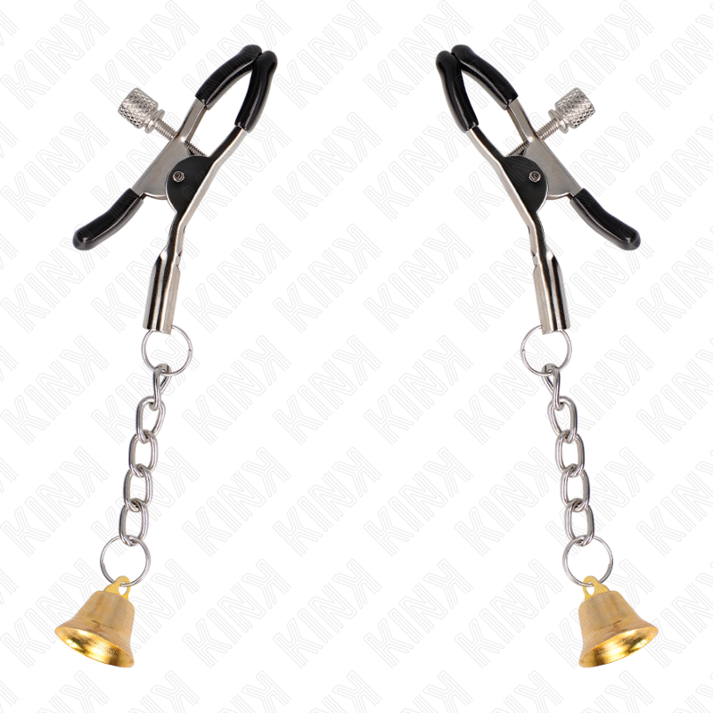 Close-up das Pinças para Mamilos KINK com Pingente Sino Dourado de 6 CM, destacando o design elegante e o sino.