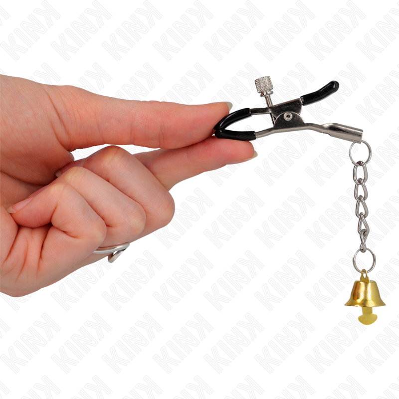 Close-up das Pinças para Mamilos KINK com Pingente Sino Dourado de 6 CM, destacando o design elegante e o sino.