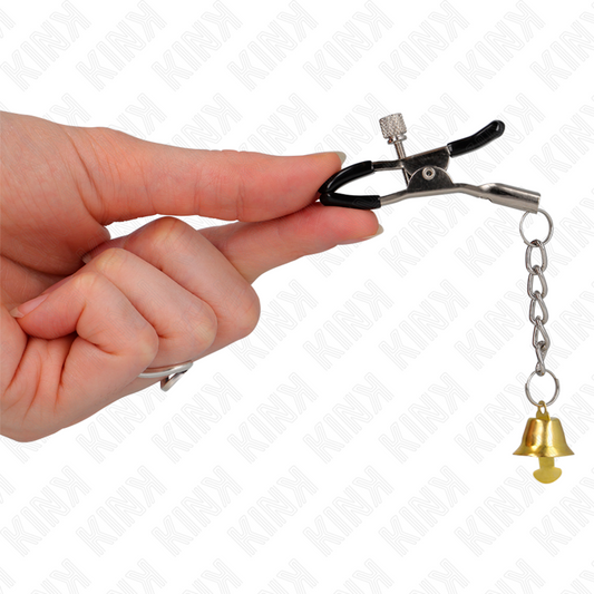 Close-up das Pinças para Mamilos KINK com Pingente Sino Dourado de 6 CM, destacando o design elegante e o sino.