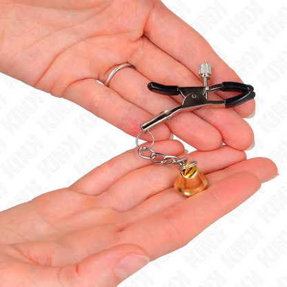 Close-up das Pinças para Mamilos KINK com Pingente Sino Dourado de 6 CM, destacando o design elegante e o sino.
