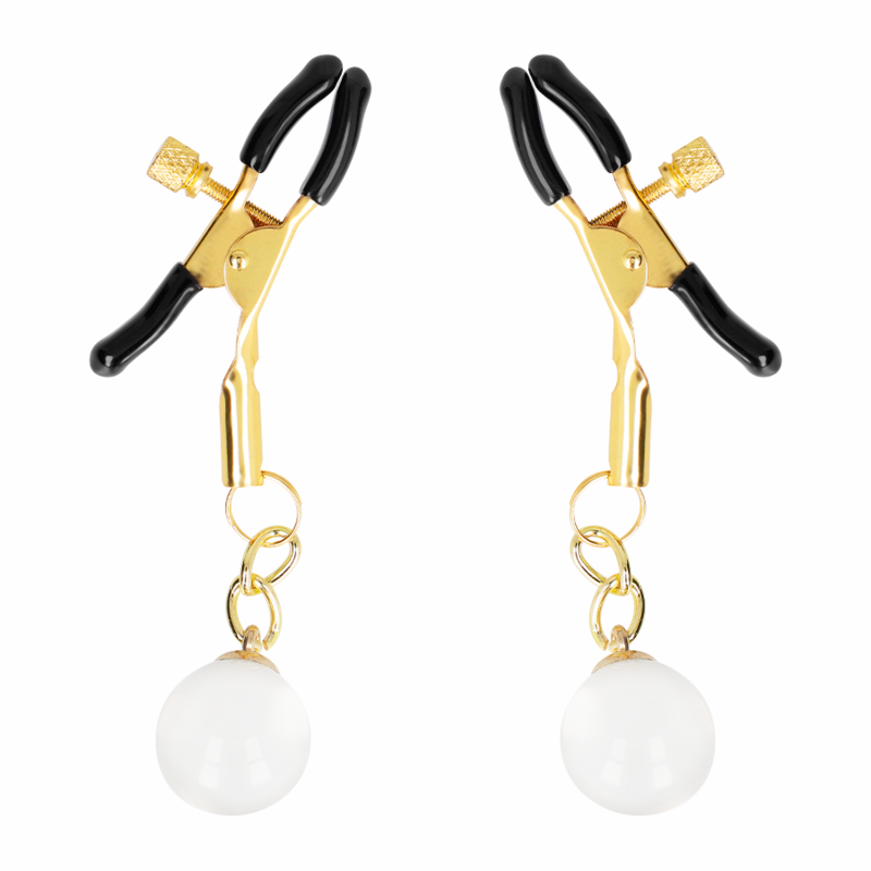 Pinças de mamilo KINK de vidro ouro 6 cm para estimulação BDSM.