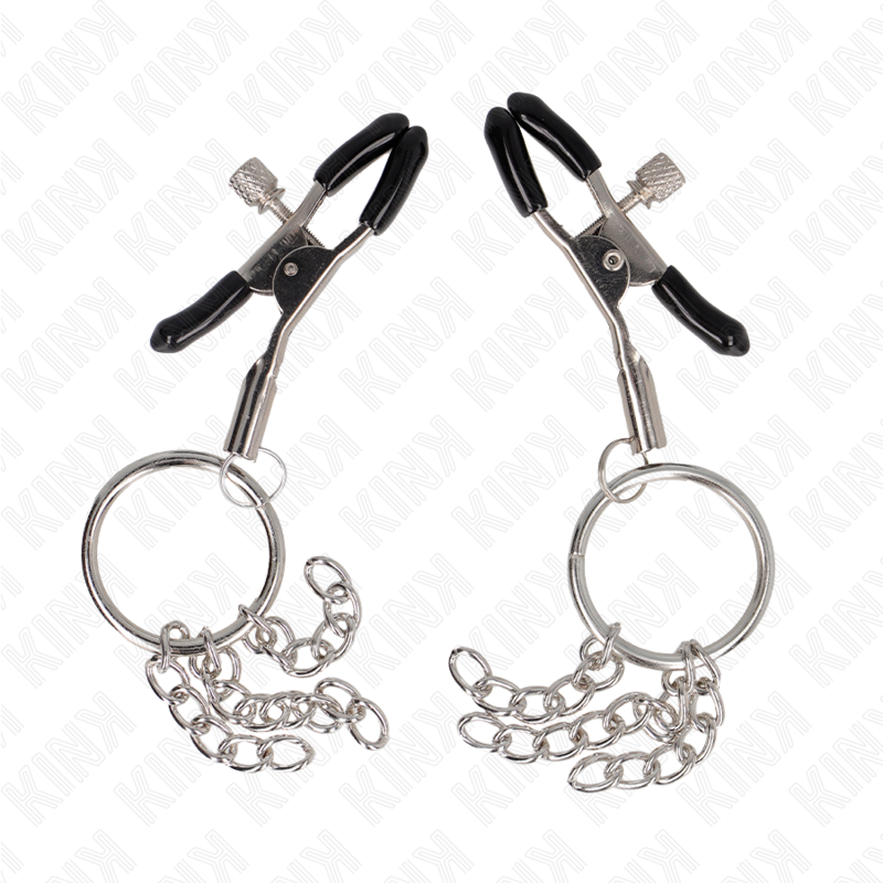 KINK Pinça para Mamilos O-Ring com Pequena Corrente Prata 6cm, detalhe do design e material.