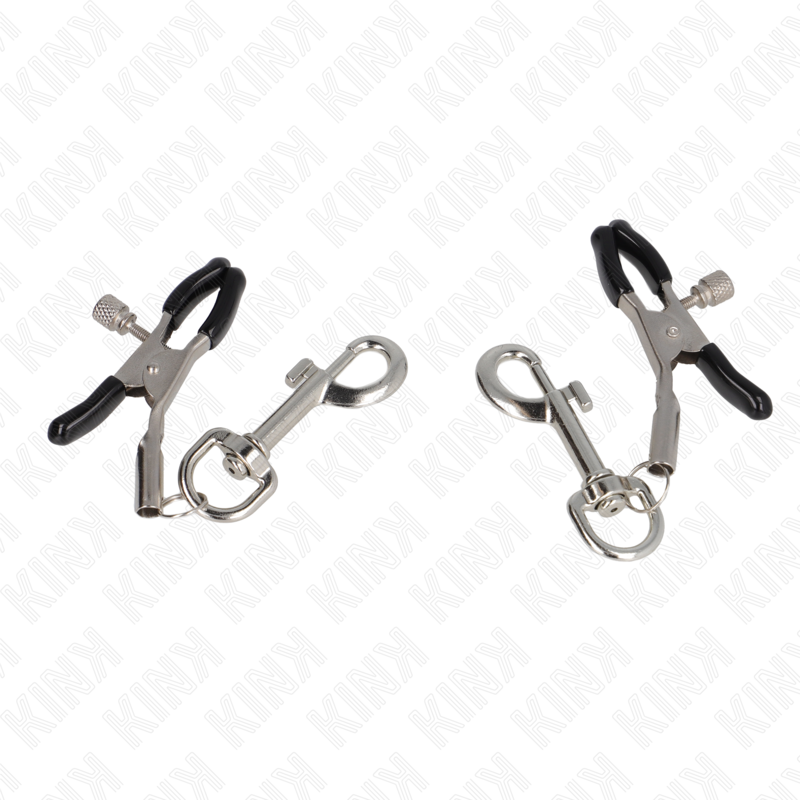 KINK Grampo de Mamilo com Gancho BDSM 6cm, detalhe do mecanismo de ajuste e do gancho para acessórios.