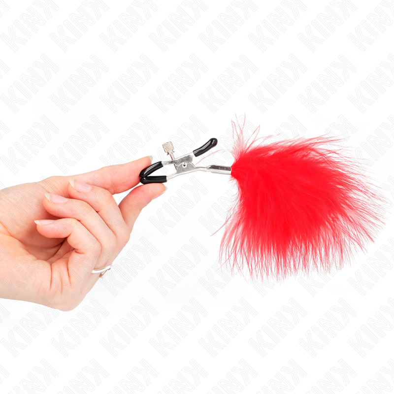 KINK Grampo de Mamilo com Pena Vermelha 7 cm para estimulação sensorial e BDSM