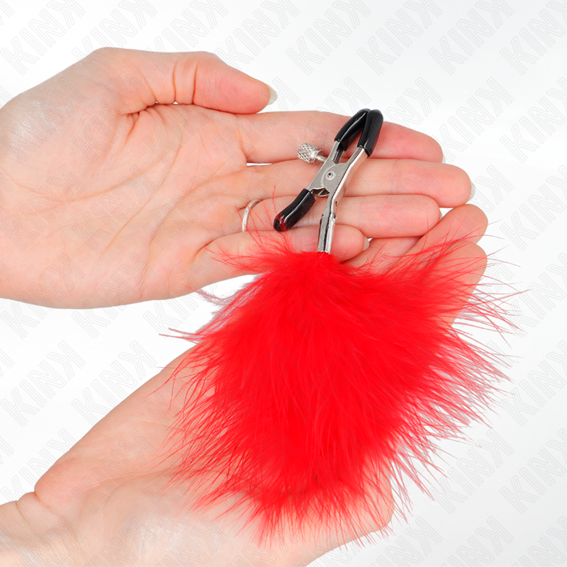 KINK Grampo de Mamilo com Pena Vermelha 7 cm para estimulação sensorial e BDSM