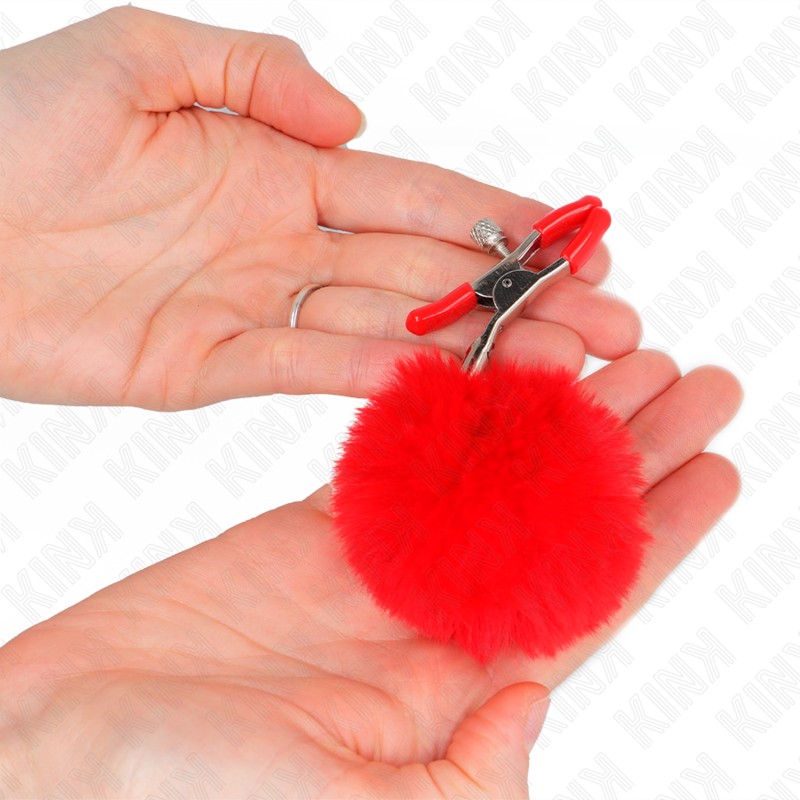 KINK - PINZA PARA EL PELO CON BOLA DE PIEL SINTÉTICA ROJA DE 6 CM
