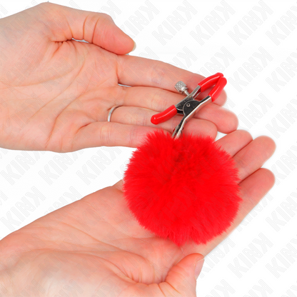 KINK - PINZA PARA EL PELO CON BOLA DE PIEL SINTÉTICA ROJA DE 6 CM