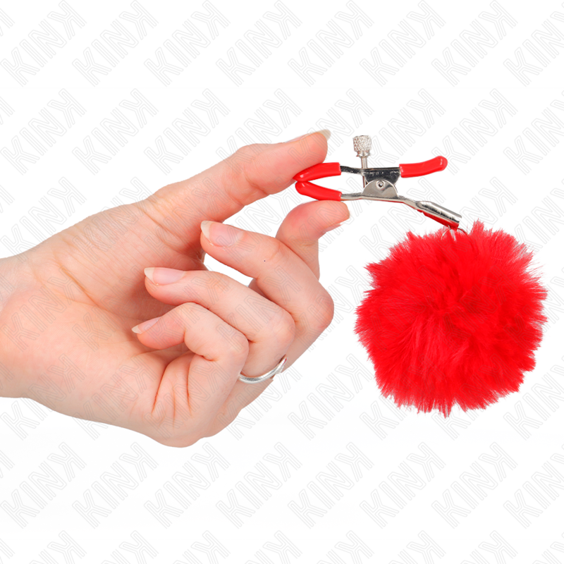 KINK - PINZA PARA EL PELO CON BOLA DE PIEL SINTÉTICA ROJA DE 6 CM