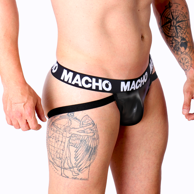 MACHO Jockstrap MX25NC Cuero Negro Sensual Elástico