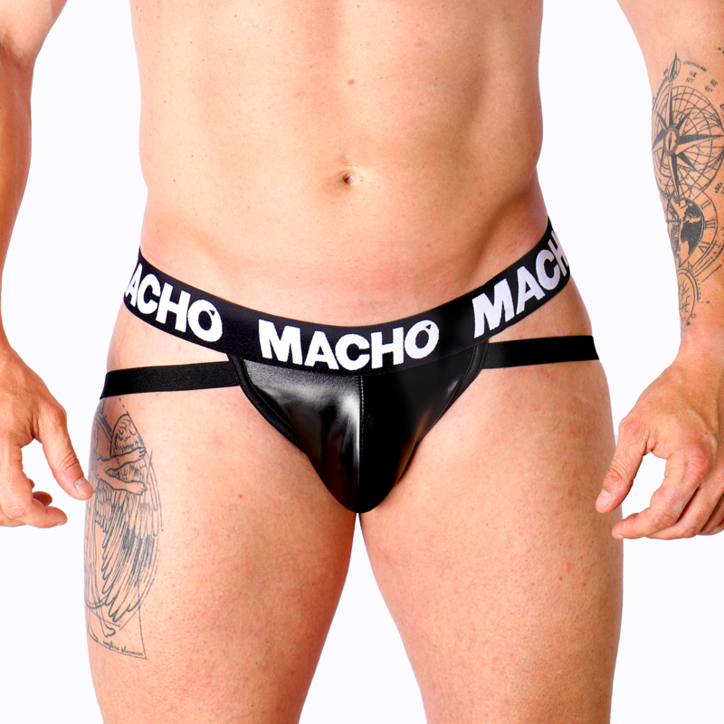 MACHO Jockstrap MX25NC Cuero Negro Sensual Elástico
