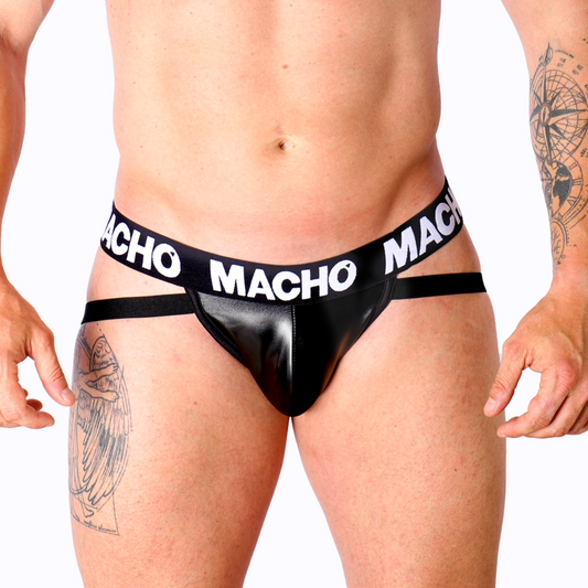 MACHO Jockstrap MX25NC Cuero Negro Sensual Elástico