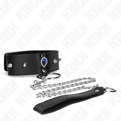 KINK Colar BDSM com Alça e Diamantes Azuis, ajustável para controle e estilo.