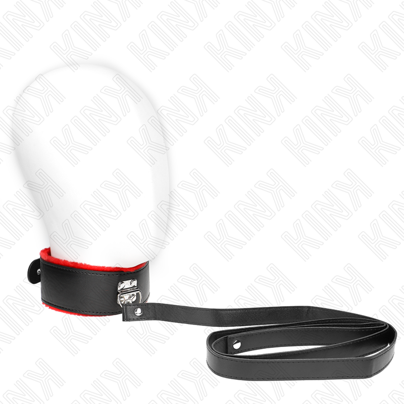 Colar com cinto KINK de couro vermelho ajustável para sessões BDSM.