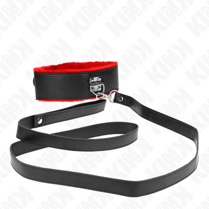Colar com cinto KINK de couro vermelho ajustável para sessões BDSM.