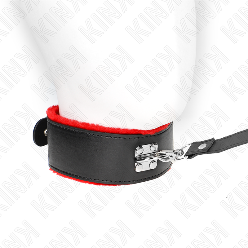 Colar com cinto KINK de couro vermelho ajustável para sessões BDSM.