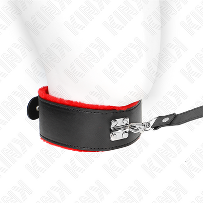 Colar com cinto KINK de couro vermelho ajustável para sessões BDSM.