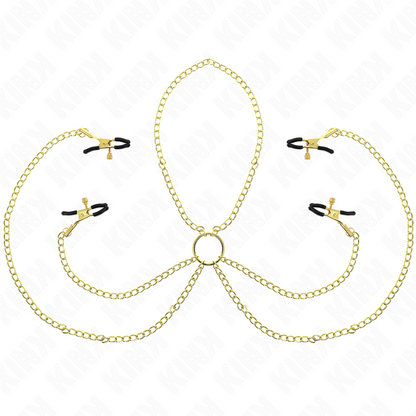 KINK 4 Pinças de Bico e Clitórito Ajustáveis Ouro para estimulação BDSM.