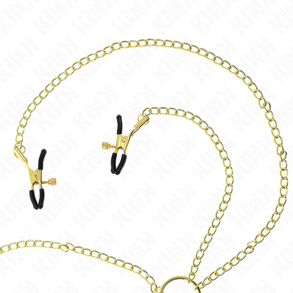 KINK 4 Pinças de Bico e Clitórito Ajustáveis Ouro para estimulação BDSM.