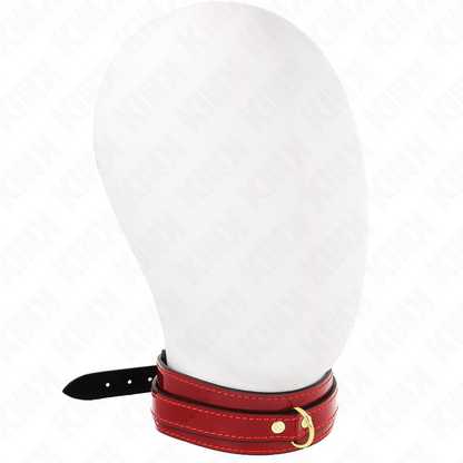 Colar KINK ajustável em vinho tinto com detalhes dourados para BDSM.