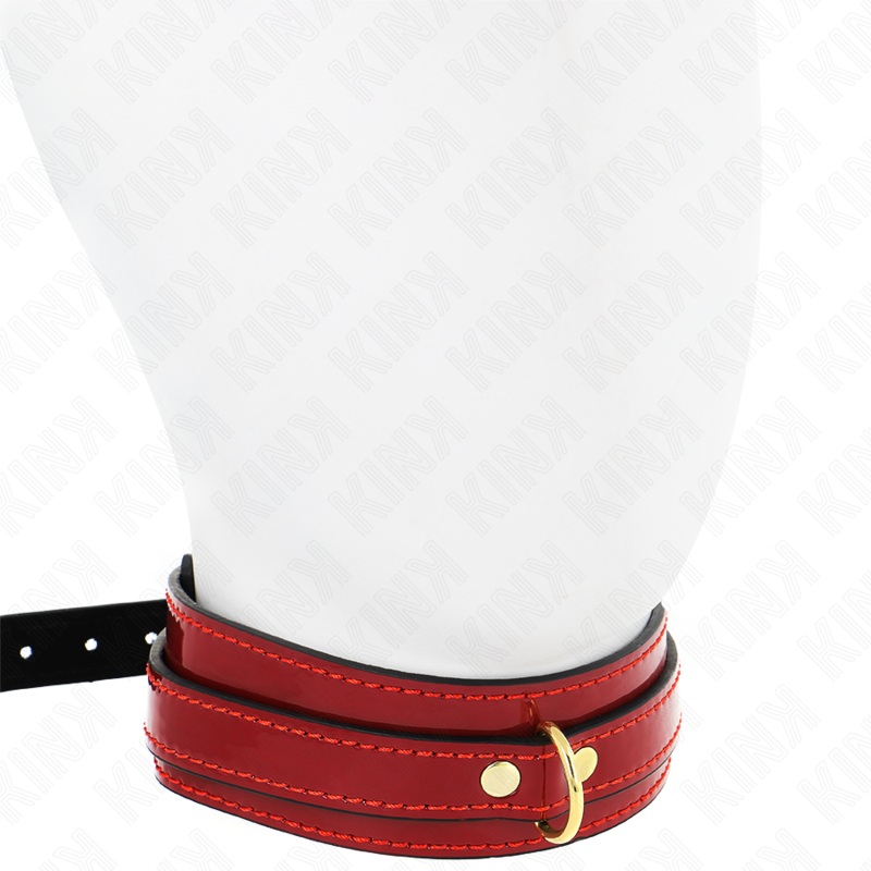 Colar KINK ajustável em vinho tinto com detalhes dourados para BDSM.