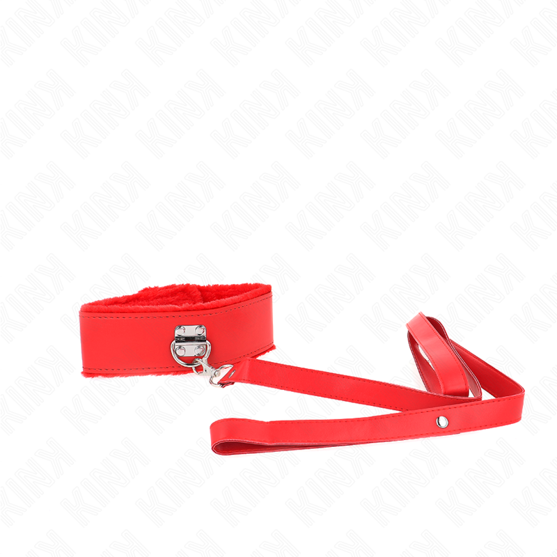 Colar com trela KINK vermelho com pregos prateados, mostrando o design ajustável e a qualidade dos materiais.