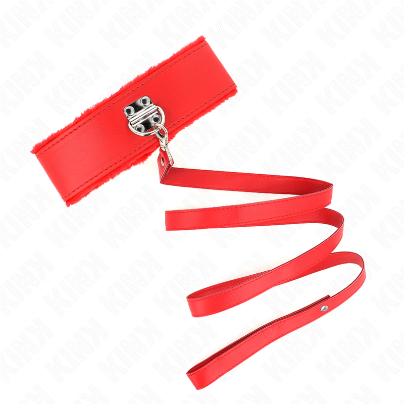 Colar com trela KINK vermelho com pregos prateados, mostrando o design ajustável e a qualidade dos materiais.
