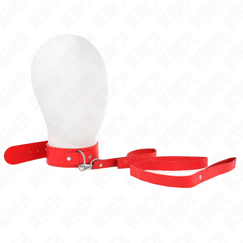 Close-up of the KINK Colar e Trela Ajustável Vermelho BDSM showing its texture and features.