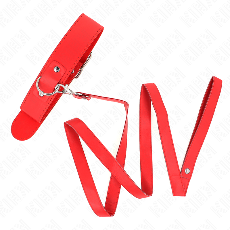 Close-up of the KINK Colar e Trela Ajustável Vermelho BDSM showing its texture and features.