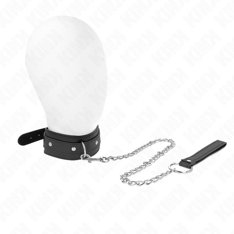 Detalhe do Colar e Trela Ajustável KINK para BDSM, mostrando material e fecho.