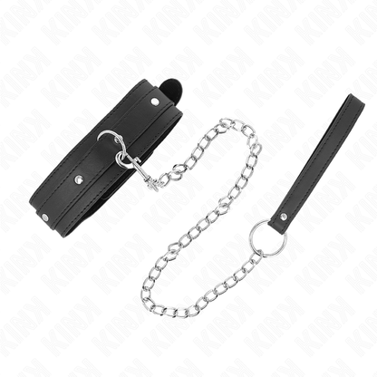 Detalhe do Colar e Trela Ajustável KINK para BDSM, mostrando material e fecho.