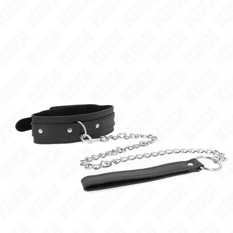 Detalhe do Colar e Trela Ajustável KINK para BDSM, mostrando material e fecho.
