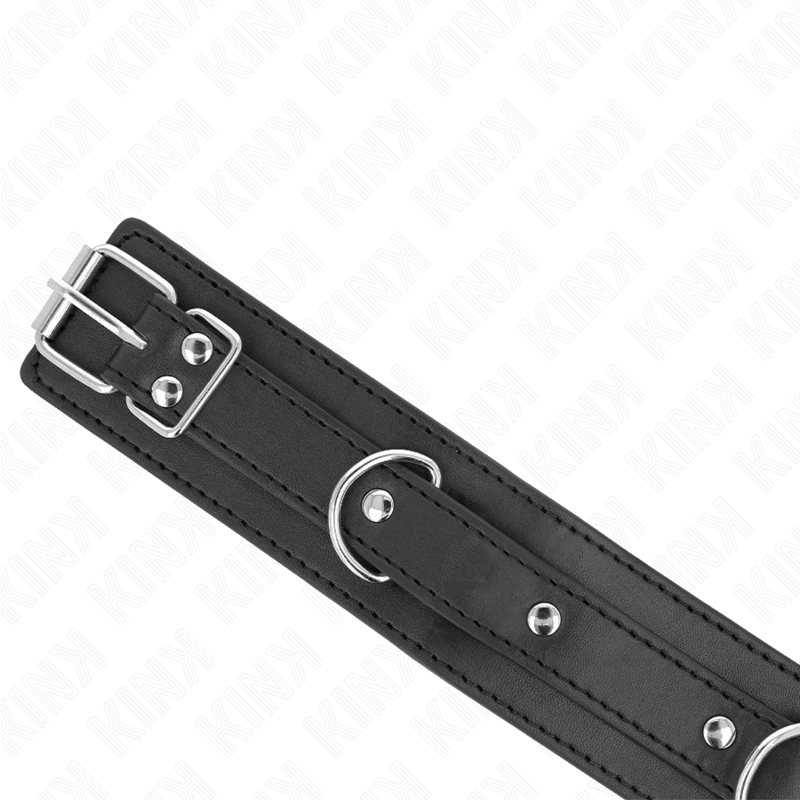 KINK Colar com Trela BDSM Ajustável 3 Anéis 65cm, detalhe do design e materiais