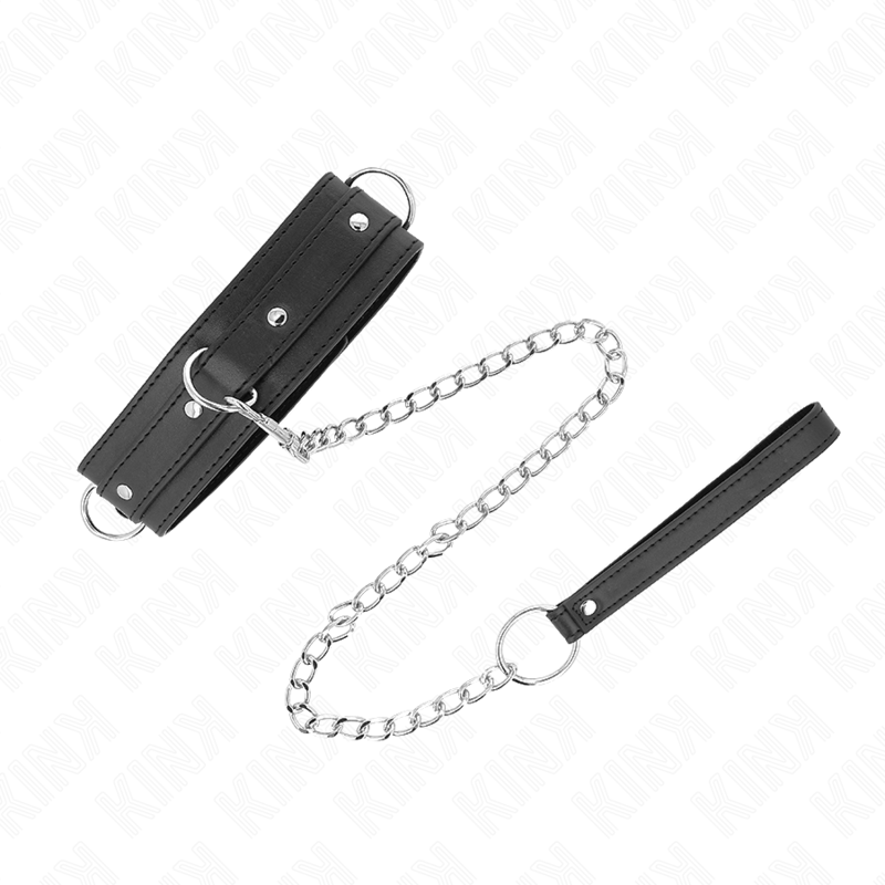 KINK Colar com Trela BDSM Ajustável 3 Anéis 65cm, detalhe do design e materiais