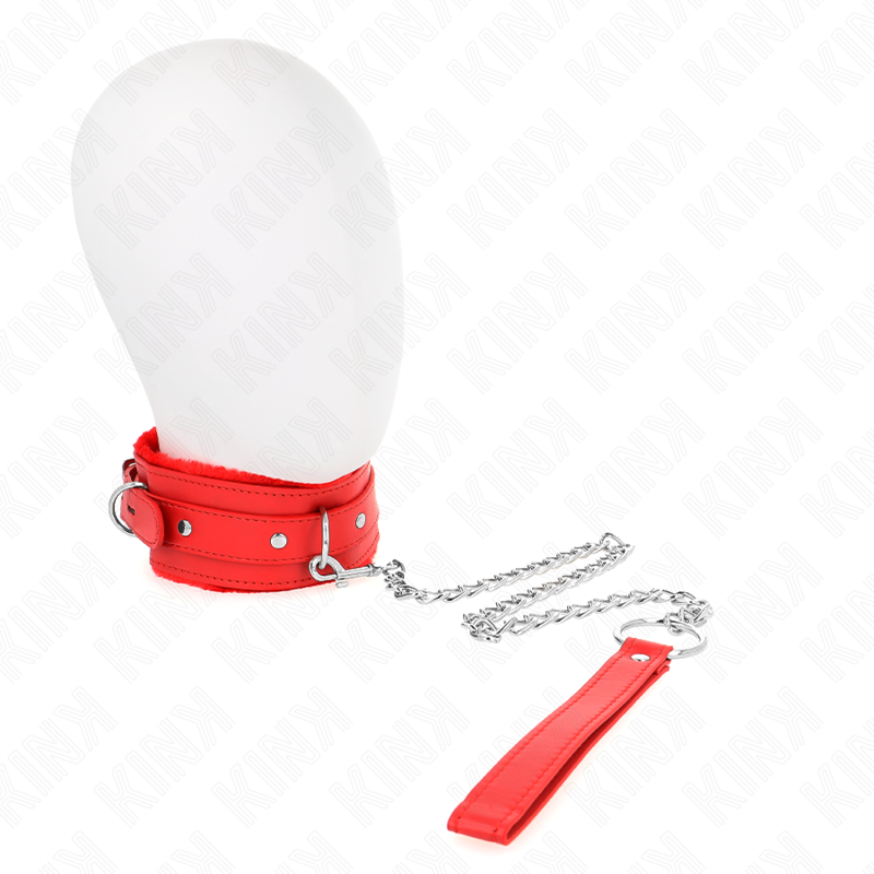 KINK Colar com Trela de Restrição Vermelho, detalhe do material e fecho ajustável.