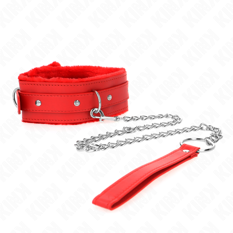 KINK Colar com Trela de Restrição Vermelho, detalhe do material e fecho ajustável.
