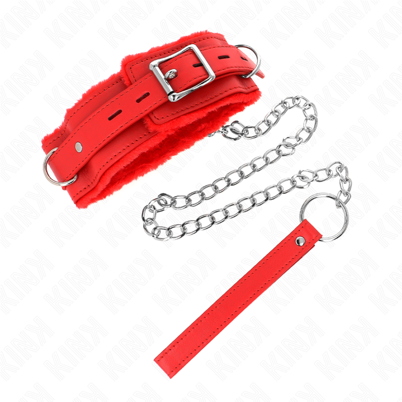 KINK Colar com Trela de Restrição Vermelho, detalhe do material e fecho ajustável.